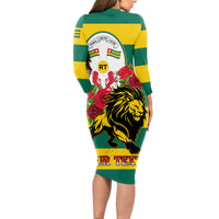 Togo Independence Day Long Sleeve Bodycon Dress Lion With Rosa Flag Style - Wonder Print Shop
