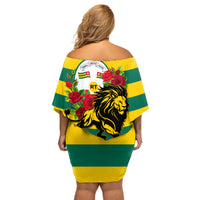 Togo Independence Day Off Shoulder Short Dress Lion With Rosa Flag Style - Wonder Print Shop