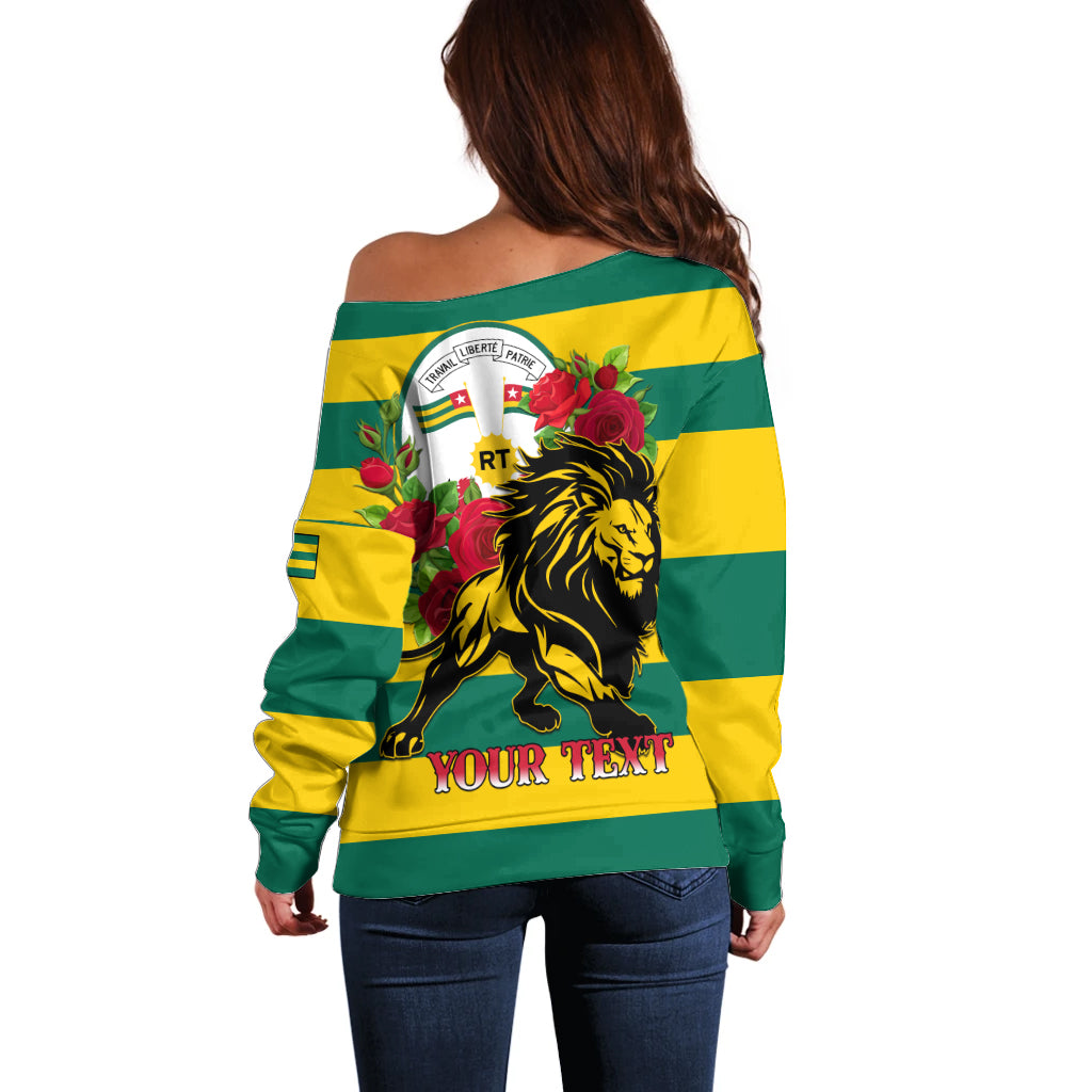 Togo Independence Day Off Shoulder Sweater Lion With Rosa Flag Style - Wonder Print Shop