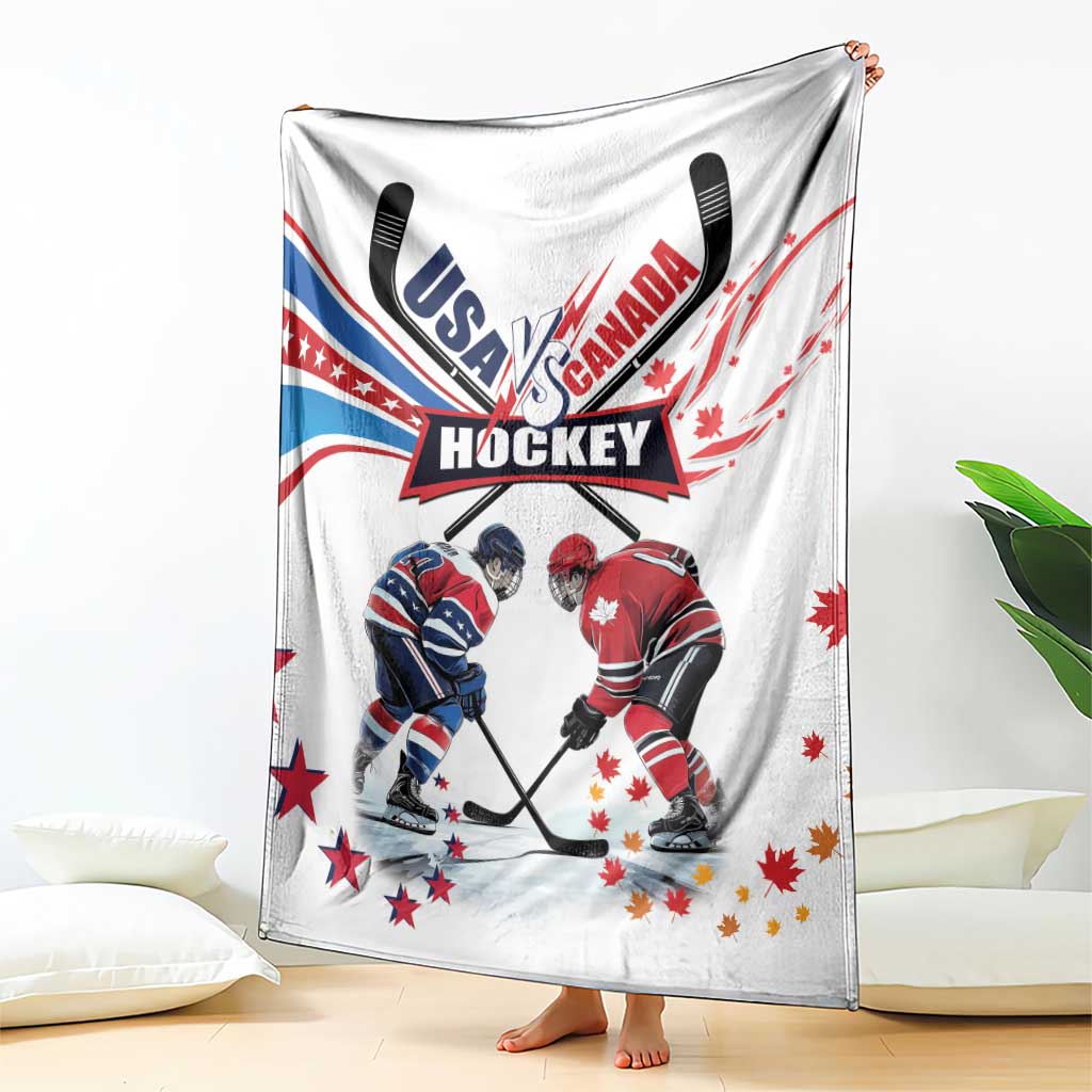 USA vs Canada Ice Hockey Face Off Blanket Stars Maple Leaf