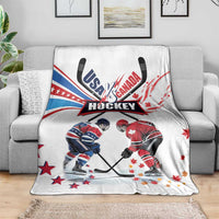 USA vs Canada Ice Hockey Face Off Blanket Stars Maple Leaf