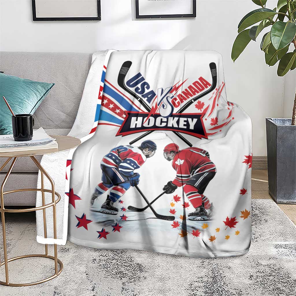 USA vs Canada Ice Hockey Face Off Blanket Stars Maple Leaf