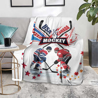 USA vs Canada Ice Hockey Face Off Blanket Stars Maple Leaf