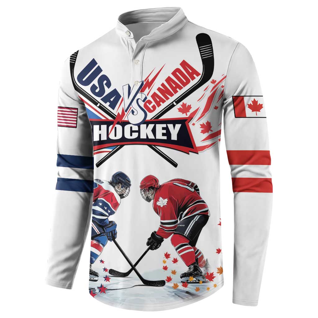 Custom USA vs Canada Ice Hockey Face Off Button Sweatshirt Stars Maple Leaf