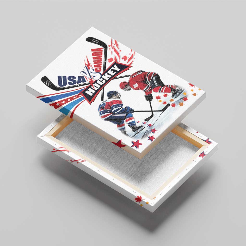USA vs Canada Ice Hockey Face Off Canvas Wall Art Stars Maple Leaf