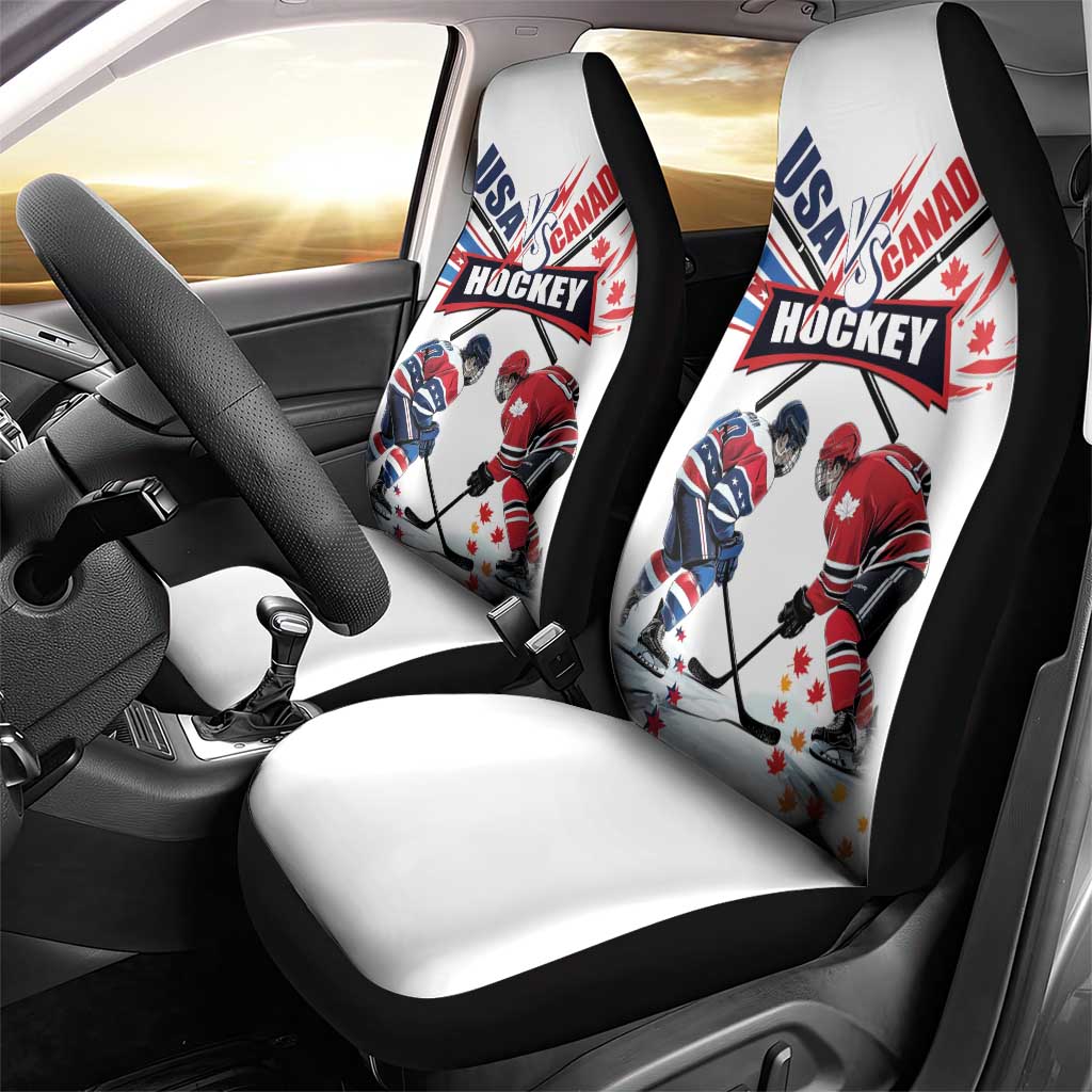 USA vs Canada Ice Hockey Face Off Car Seat Cover Stars Maple Leaf