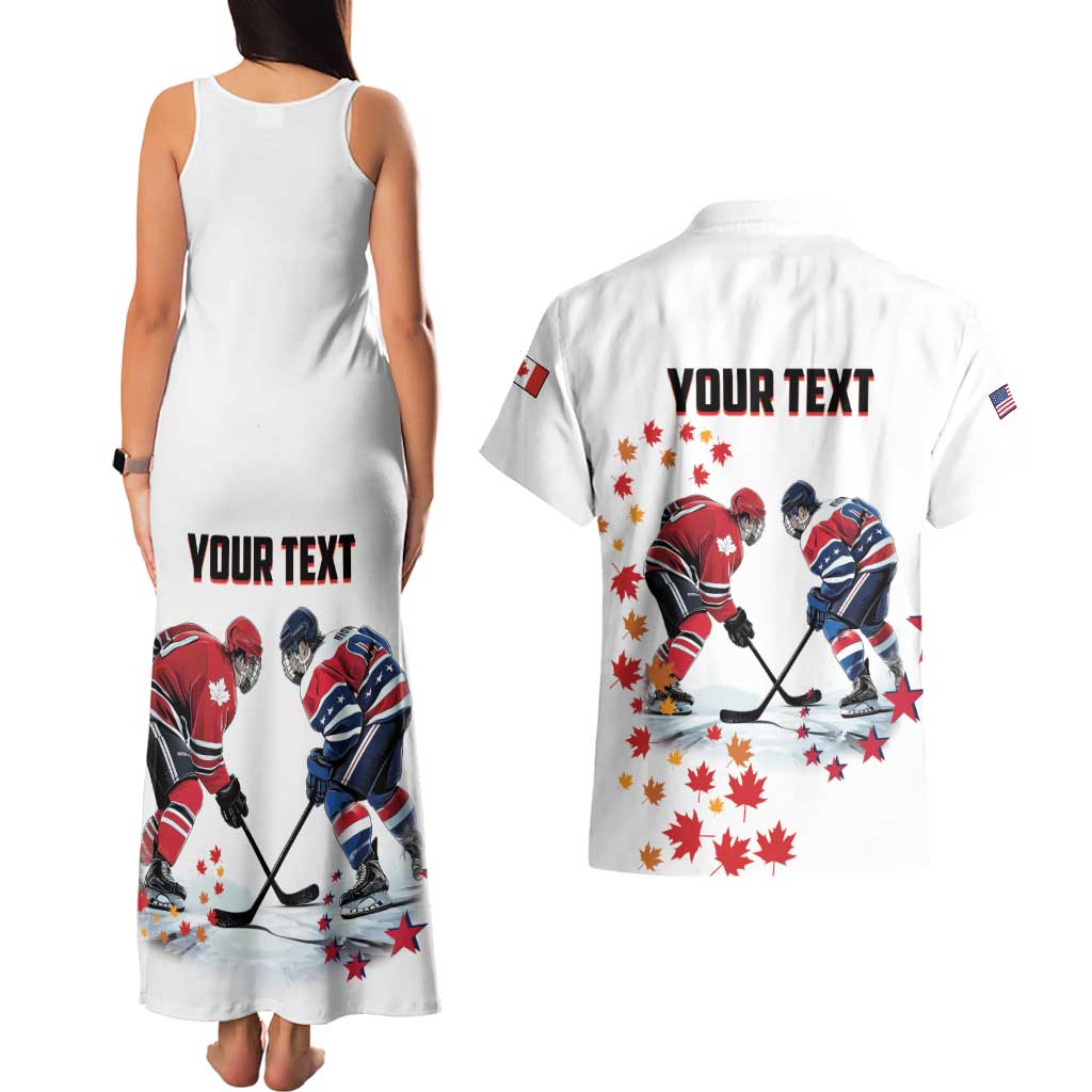 Custom USA vs Canada Ice Hockey Face Off Couples Matching Tank Maxi Dress and Hawaiian Shirt Stars Maple Leaf