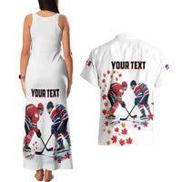 Custom USA vs Canada Ice Hockey Face Off Couples Matching Tank Maxi Dress and Hawaiian Shirt Stars Maple Leaf