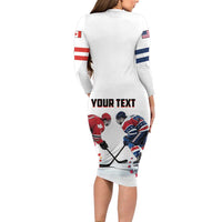 Custom USA vs Canada Ice Hockey Face Off Family Matching Long Sleeve Bodycon Dress and Hawaiian Shirt Stars Maple Leaf