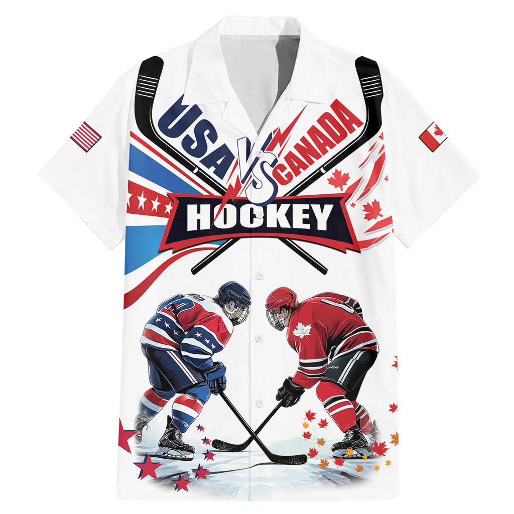 Custom USA vs Canada Ice Hockey Face Off Family Matching Mermaid Dress and Hawaiian Shirt Stars Maple Leaf