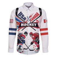 Custom USA vs Canada Ice Hockey Face Off Family Matching Off The Shoulder Long Sleeve Dress and Hawaiian Shirt Stars Maple Leaf