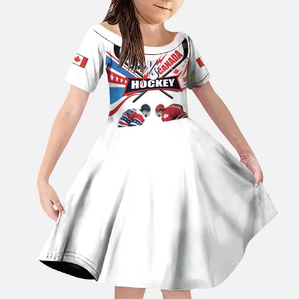 Custom USA vs Canada Ice Hockey Face Off Family Matching Off Shoulder Maxi Dress and Hawaiian Shirt Stars Maple Leaf