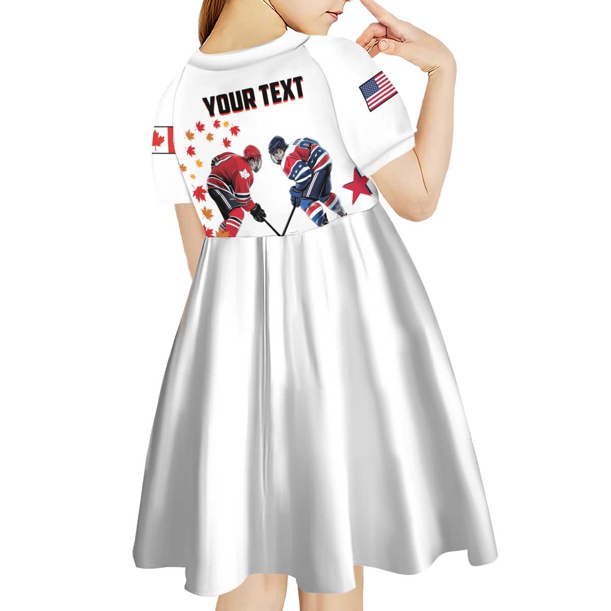 Custom USA vs Canada Ice Hockey Face Off Kid Short Sleeve Dress Stars Maple Leaf