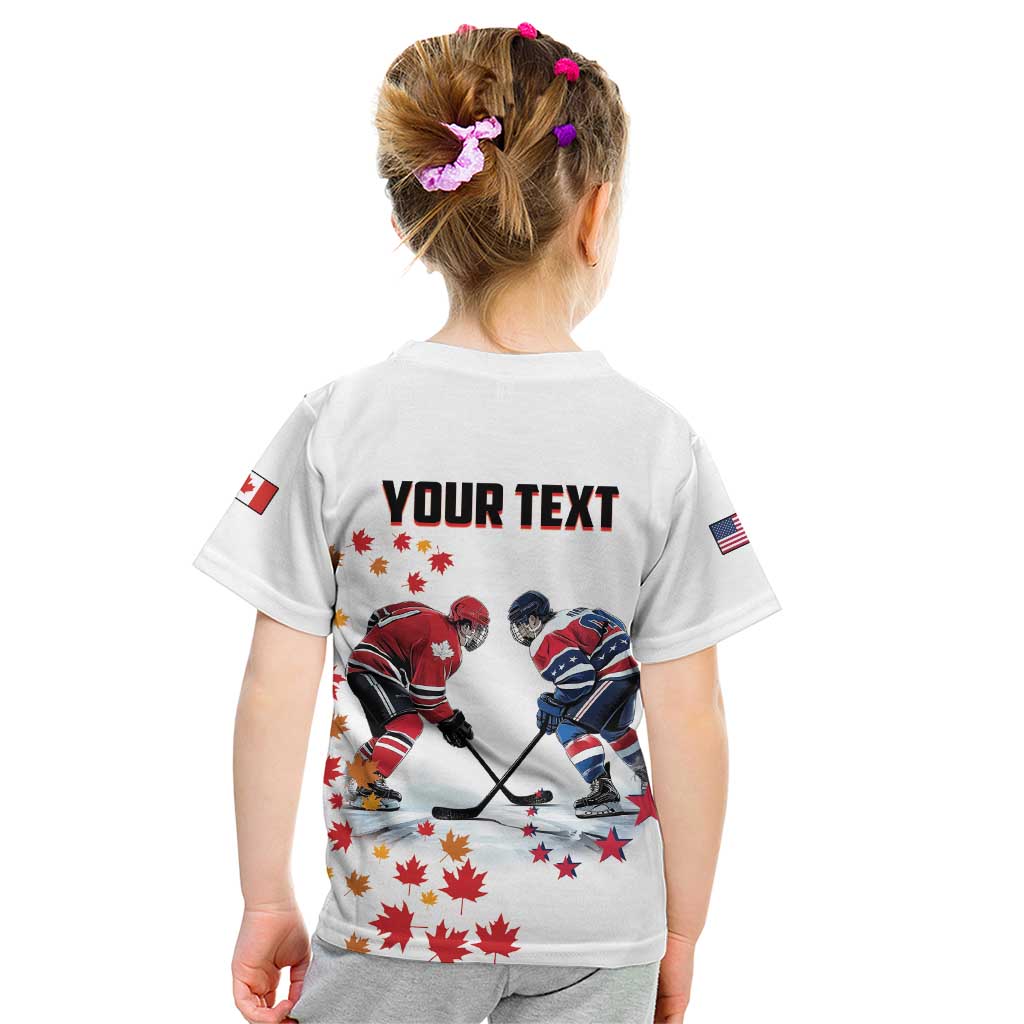 Custom USA vs Canada Ice Hockey Face Off Kid T Shirt Stars Maple Leaf