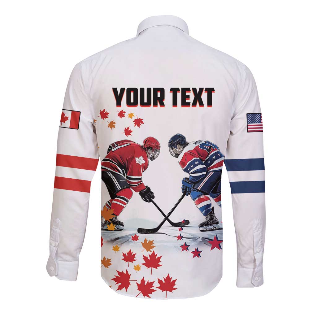 Custom USA vs Canada Ice Hockey Face Off Long Sleeve Button Shirt Stars Maple Leaf