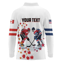 Custom USA vs Canada Ice Hockey Face Off Long Sleeve Polo Shirt Stars Maple Leaf