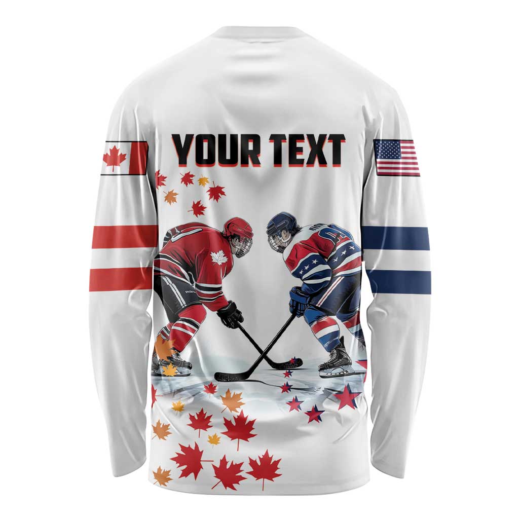 Custom USA vs Canada Ice Hockey Face Off Long Sleeve Shirt Stars Maple Leaf