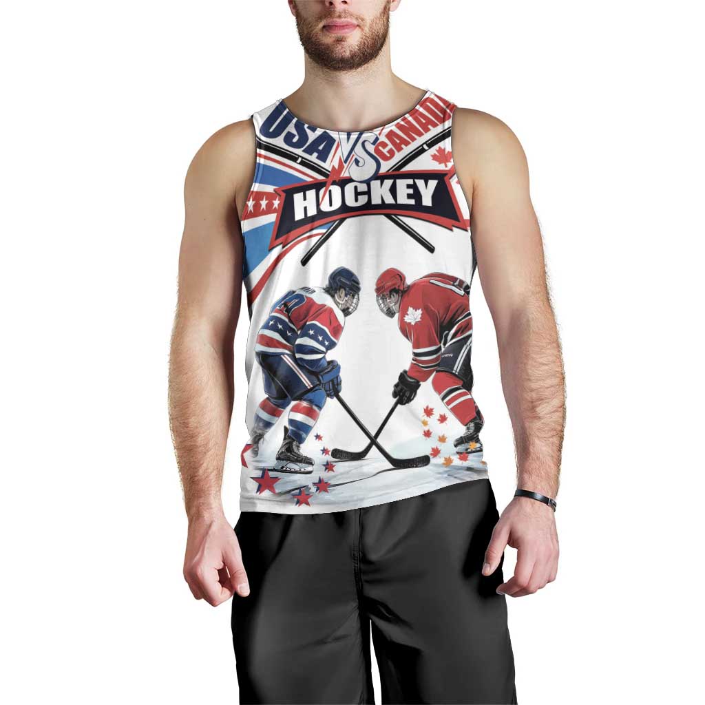 Custom USA vs Canada Ice Hockey Face Off Men Tank Top Stars Maple Leaf