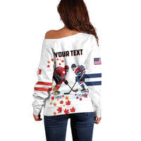 Custom USA vs Canada Ice Hockey Face Off Off Shoulder Sweater Stars Maple Leaf