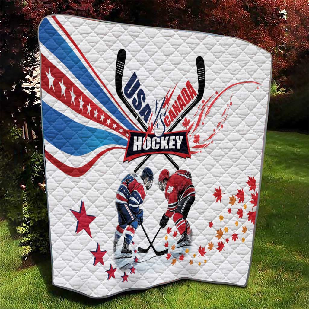 USA vs Canada Ice Hockey Face Off Quilt Stars Maple Leaf