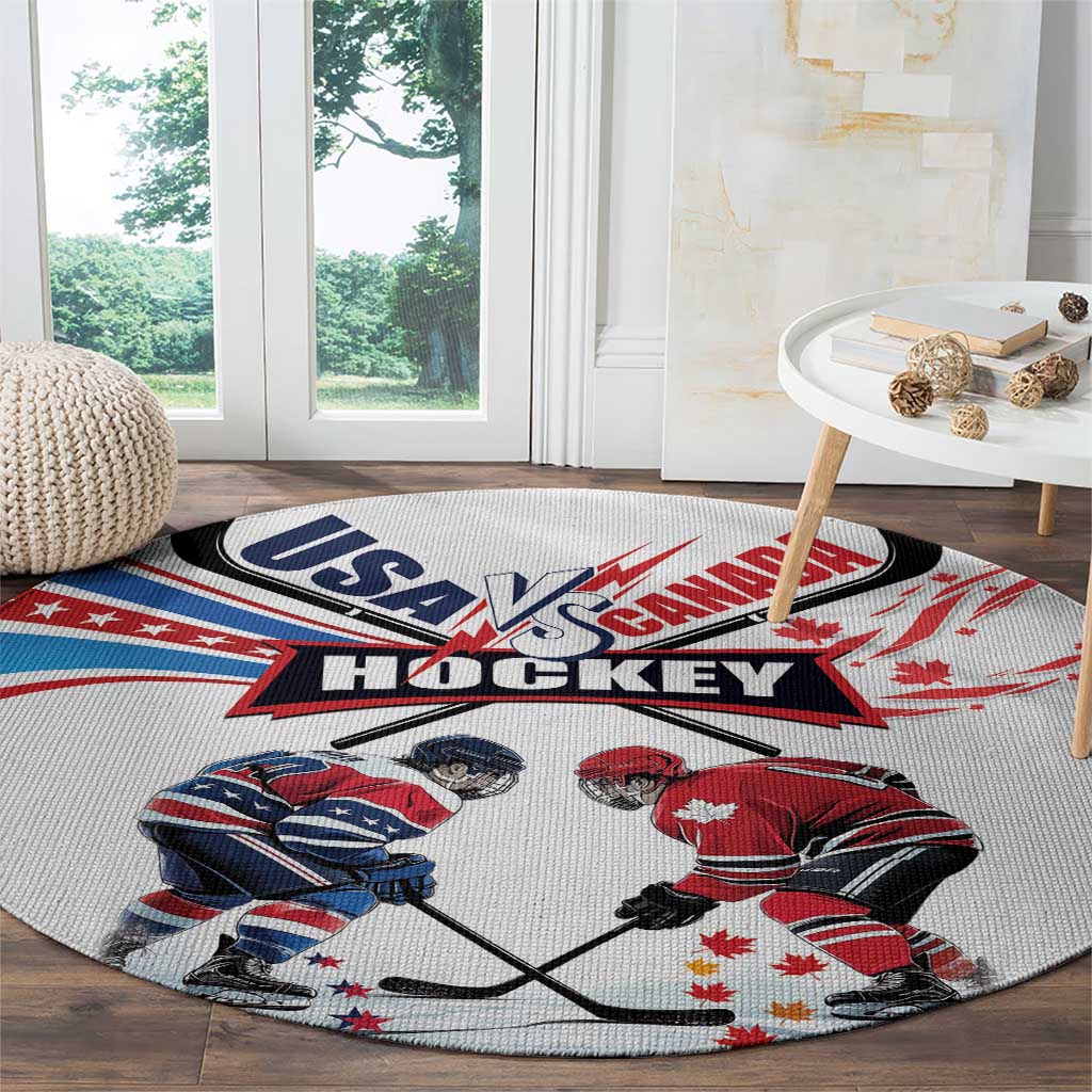 USA vs Canada Ice Hockey Face Off Round Carpet Stars Maple Leaf