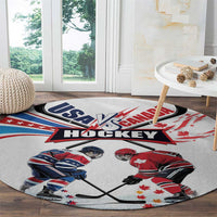USA vs Canada Ice Hockey Face Off Round Carpet Stars Maple Leaf