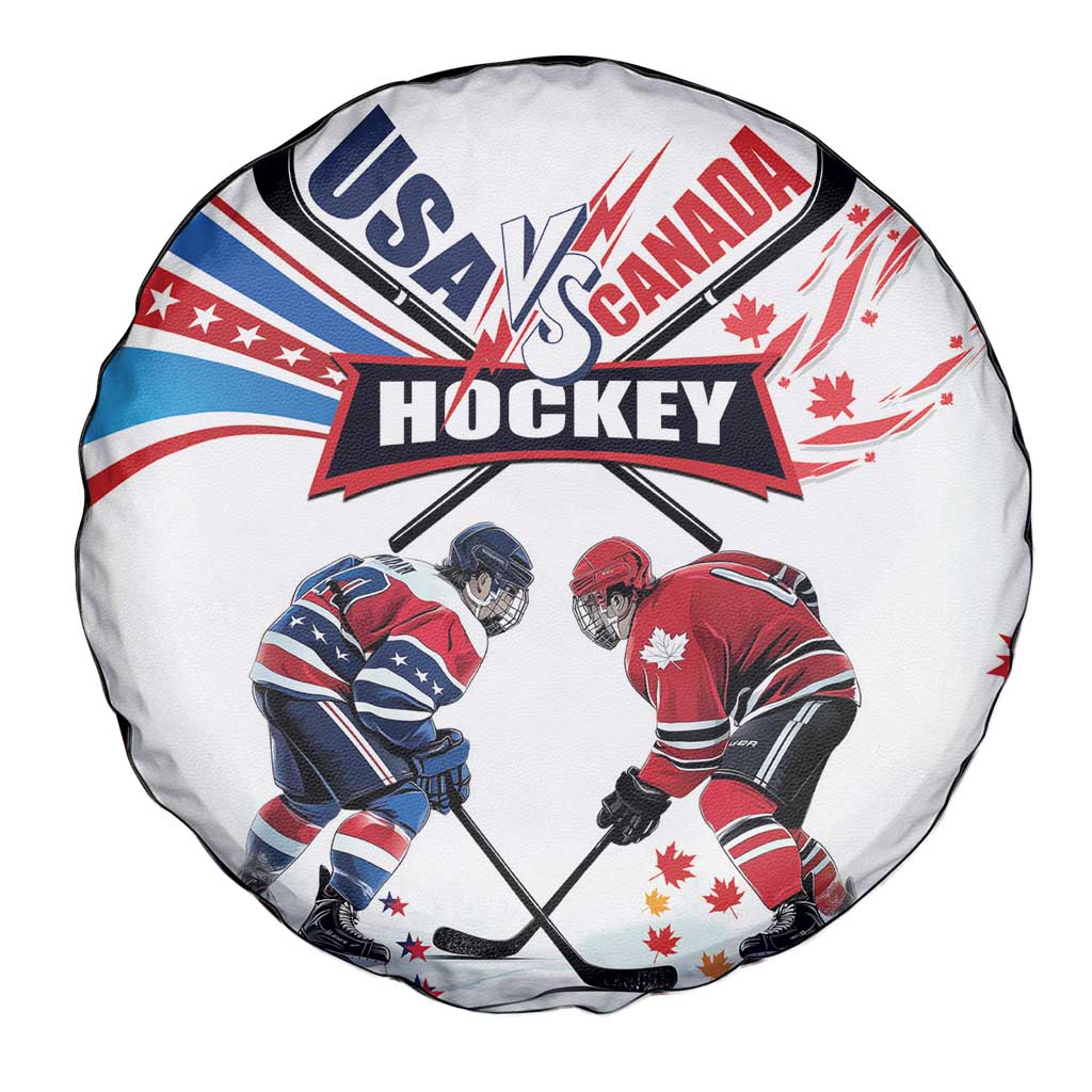 USA vs Canada Ice Hockey Face Off Spare Tire Cover Stars Maple Leaf
