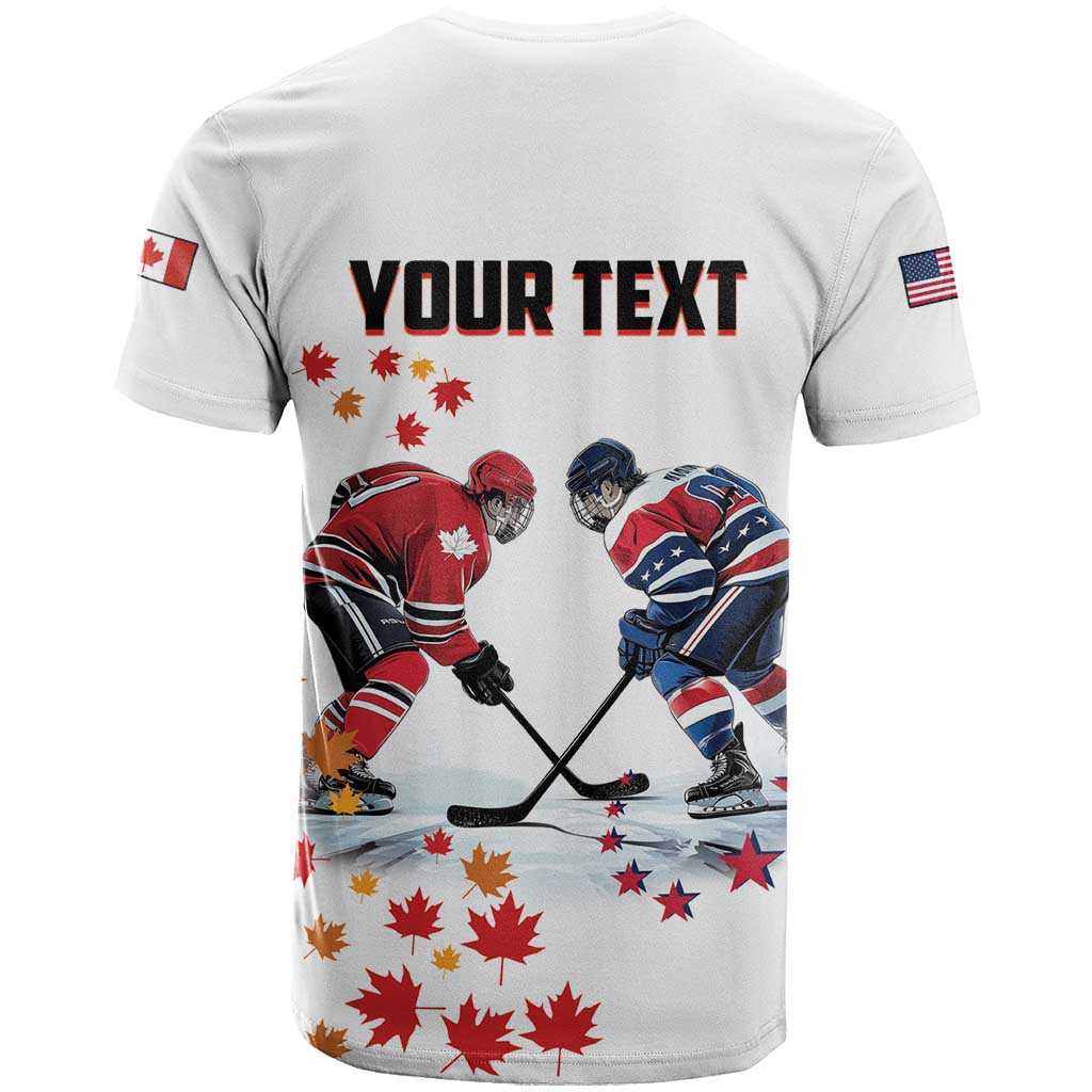 Custom USA vs Canada Ice Hockey Face Off T Shirt Stars Maple Leaf