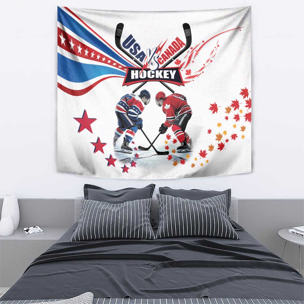 USA vs Canada Ice Hockey Face Off Tapestry Stars Maple Leaf