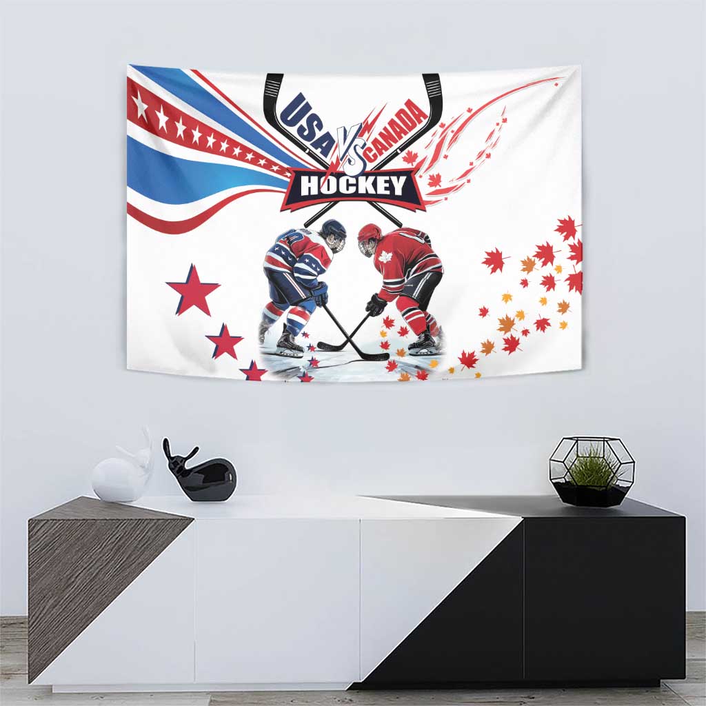 USA vs Canada Ice Hockey Face Off Tapestry Stars Maple Leaf