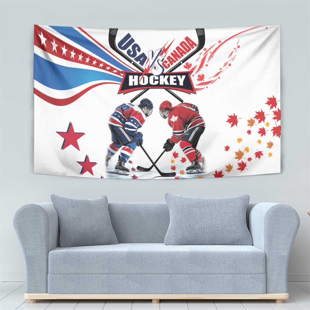 USA vs Canada Ice Hockey Face Off Tapestry Stars Maple Leaf