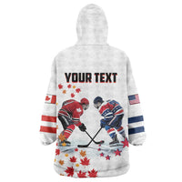 Custom USA vs Canada Ice Hockey Face Off Wearable Blanket Hoodie Stars Maple Leaf