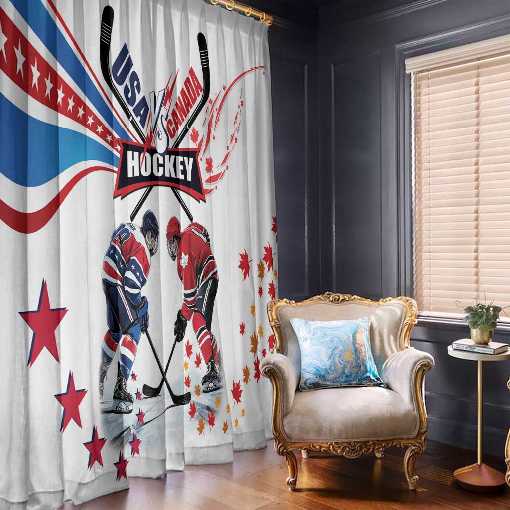 USA vs Canada Ice Hockey Face Off Window Curtain Stars Maple Leaf
