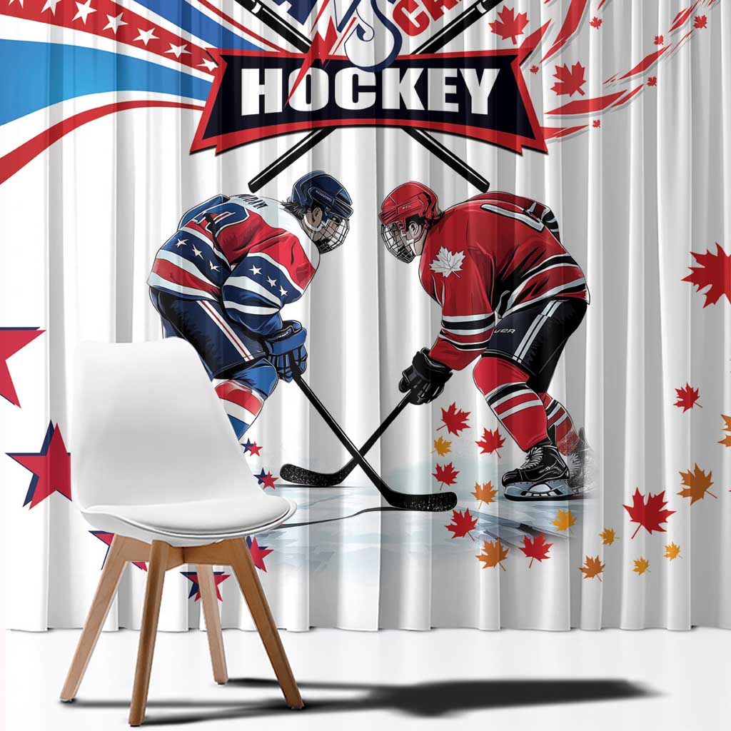 USA vs Canada Ice Hockey Face Off Window Curtain Stars Maple Leaf