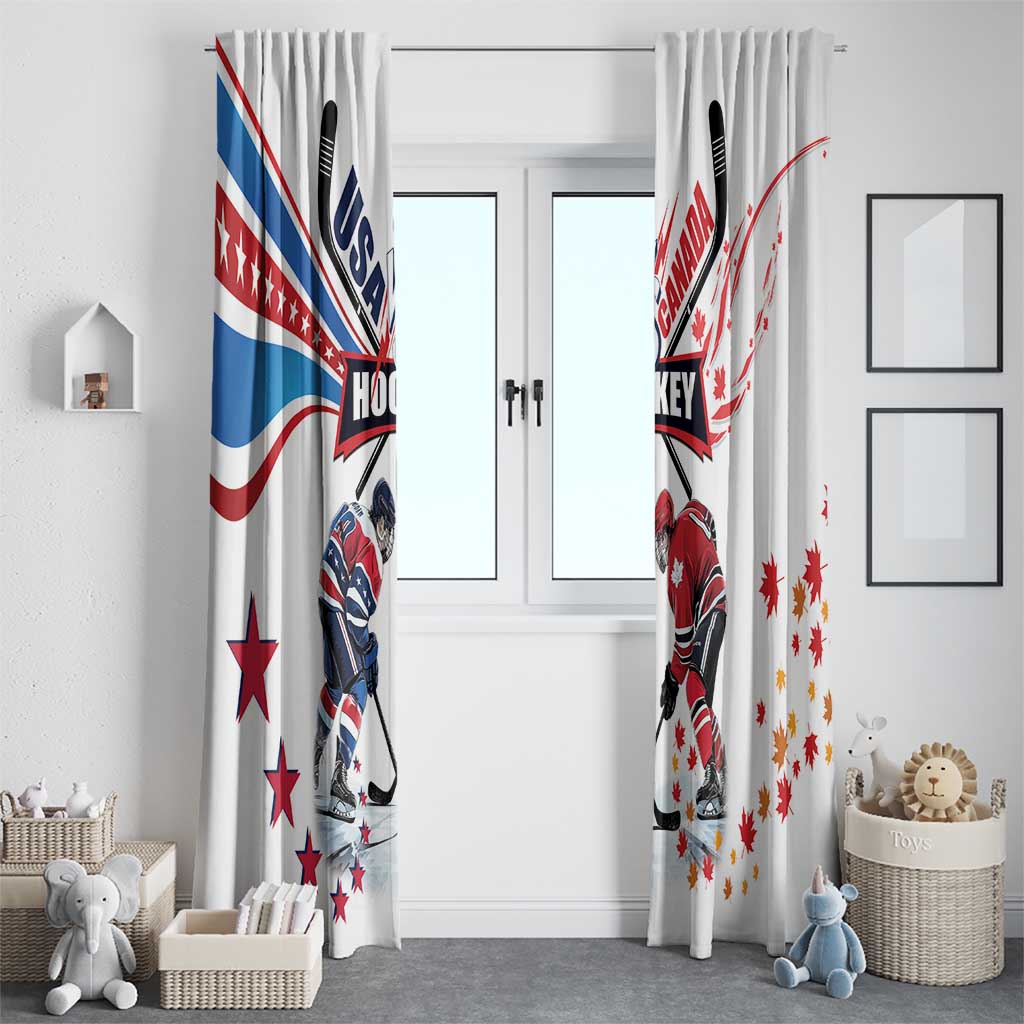 USA vs Canada Ice Hockey Face Off Window Curtain Stars Maple Leaf