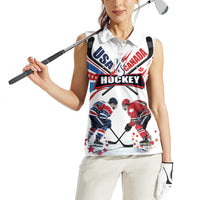 Custom USA vs Canada Ice Hockey Face Off Women Sleeveless Polo Shirt Stars Maple Leaf
