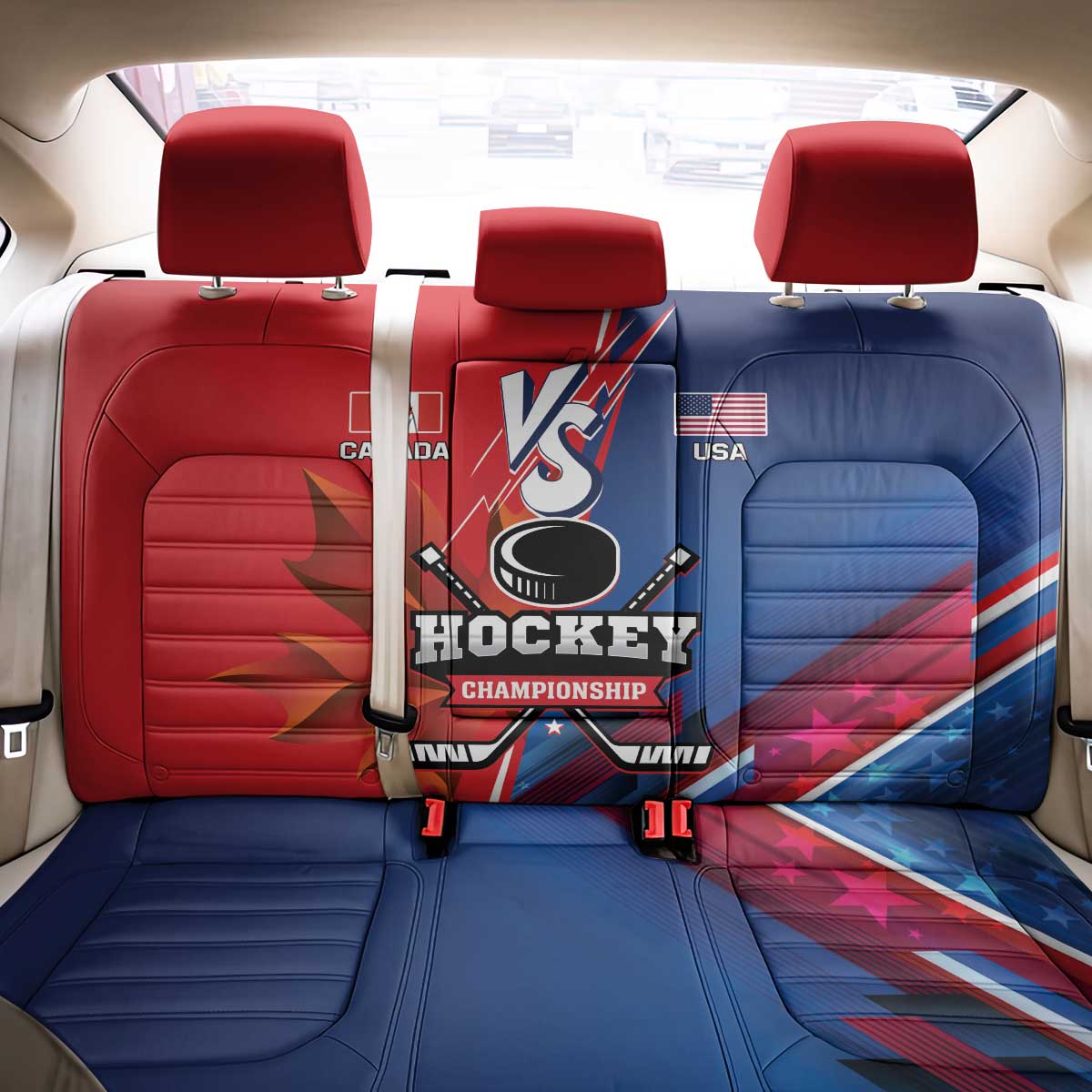 USA vs Canada Ice Hockey Face Off Back Car Seat Cover Hockey Championship