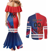 Custom USA vs Canada Ice Hockey Face Off Couples Matching Mermaid Dress and Long Sleeve Button Shirt Hockey Championship