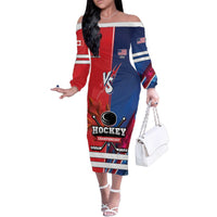 Custom USA vs Canada Ice Hockey Face Off Family Matching Off The Shoulder Long Sleeve Dress and Hawaiian Shirt Hockey Championship