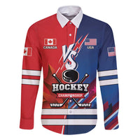 Custom USA vs Canada Ice Hockey Face Off Family Matching Off Shoulder Short Dress and Hawaiian Shirt Hockey Championship