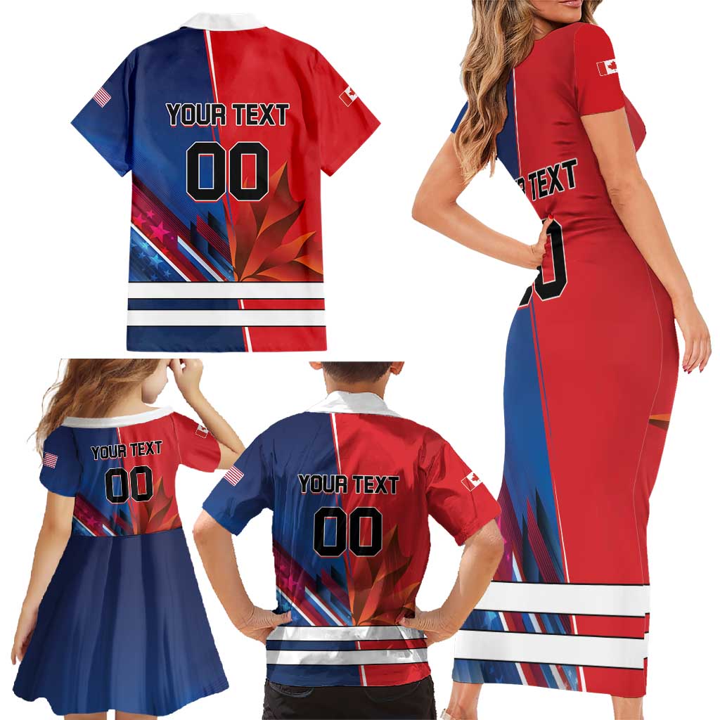 Custom USA vs Canada Ice Hockey Face Off Family Matching Short Sleeve Bodycon Dress and Hawaiian Shirt Hockey Championship