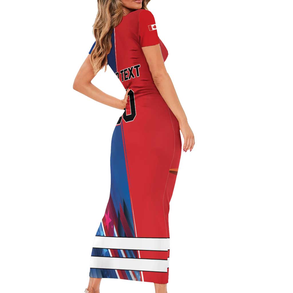 Custom USA vs Canada Ice Hockey Face Off Family Matching Short Sleeve Bodycon Dress and Hawaiian Shirt Hockey Championship