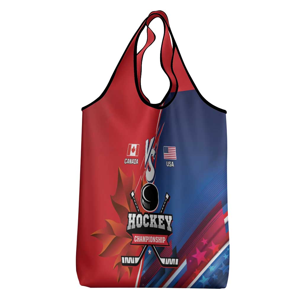 USA vs Canada Ice Hockey Face Off Grocery Bag Hockey Championship