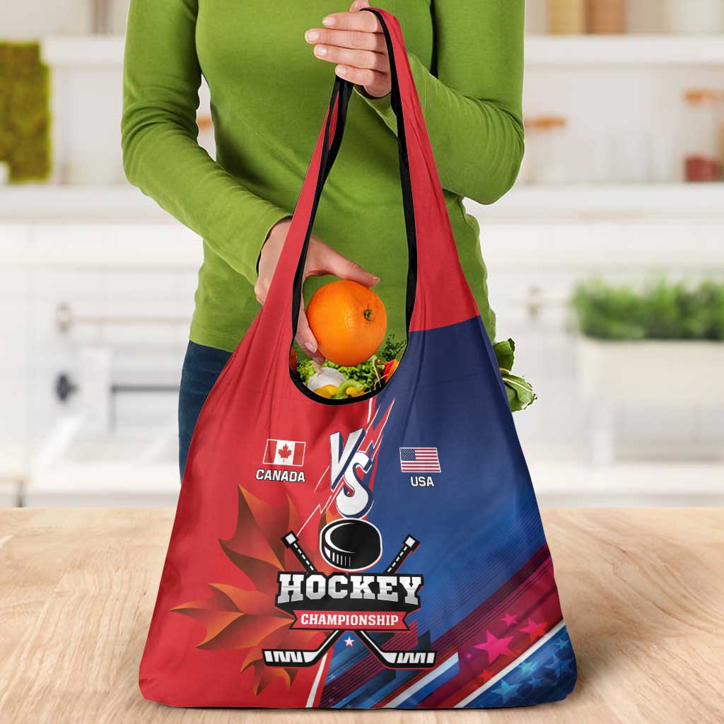 USA vs Canada Ice Hockey Face Off Grocery Bag Hockey Championship