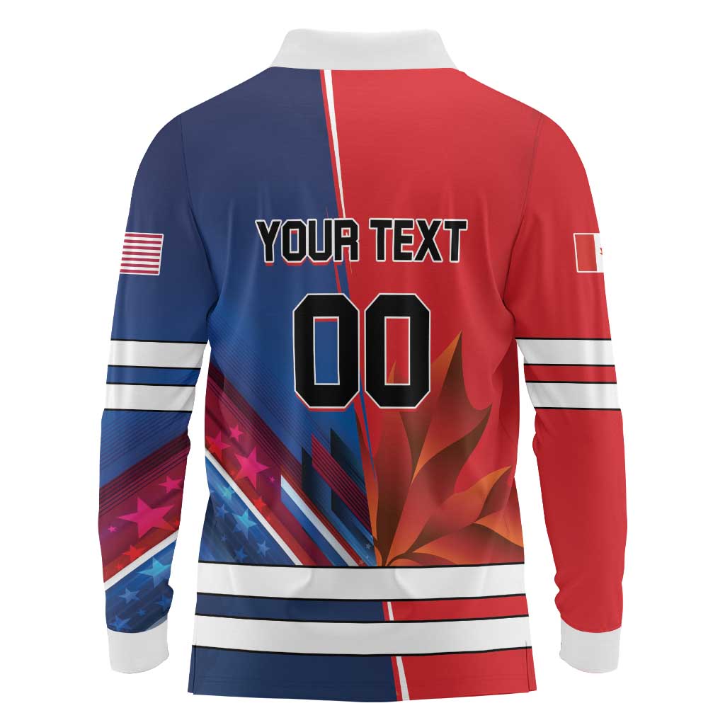 Custom USA vs Canada Ice Hockey Face Off Long Sleeve Polo Shirt Hockey Championship