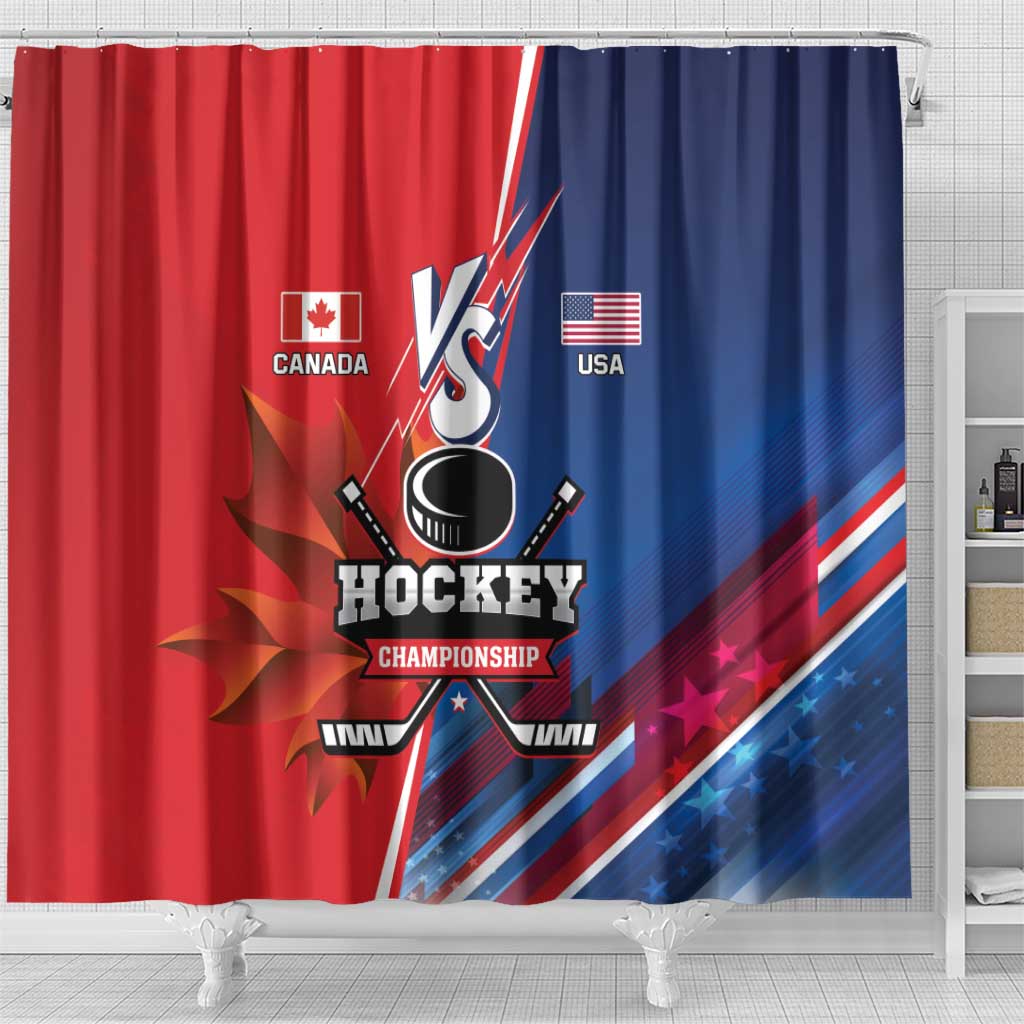 USA vs Canada Ice Hockey Face Off Shower Curtain Hockey Championship
