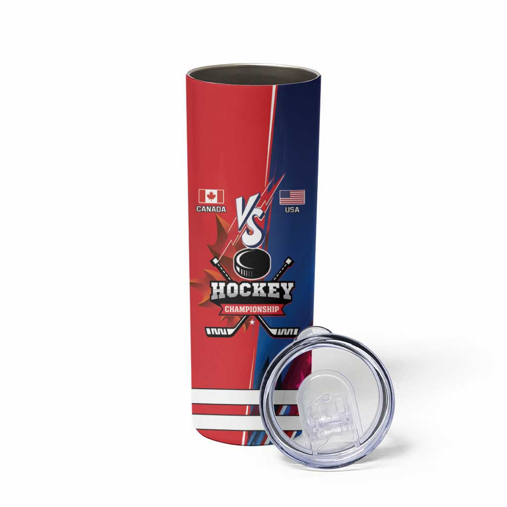 Custom USA Canada Ice Hockey Face Off Skinny Tumbler Hockey Championship
