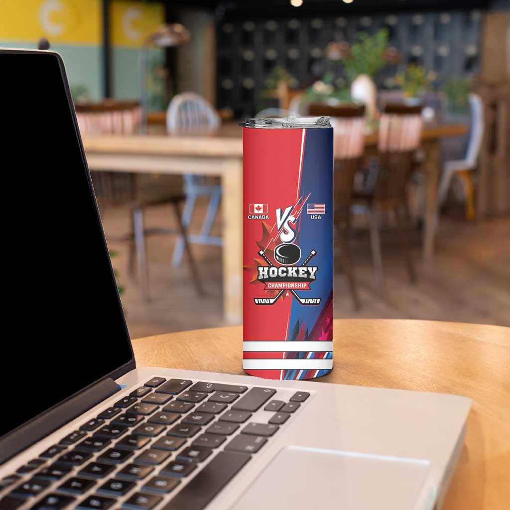 Custom USA Canada Ice Hockey Face Off Skinny Tumbler Hockey Championship
