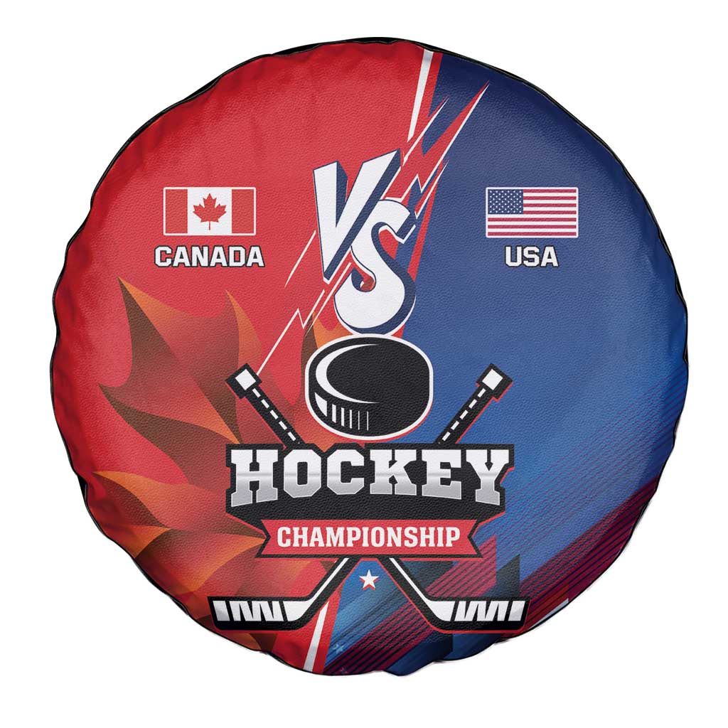 USA vs Canada Ice Hockey Face Off Spare Tire Cover Hockey Championship