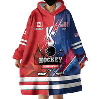 Custom USA vs Canada Ice Hockey Face Off Wearable Blanket Hoodie Hockey Championship